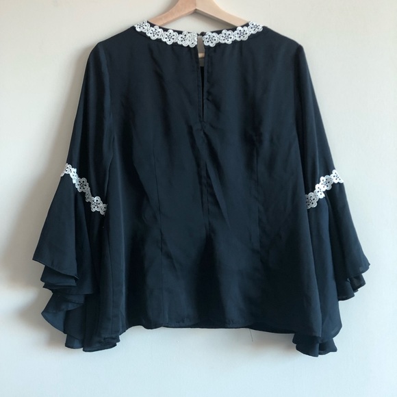 NANETTE Floral Lace Trim Bell Sleeve Top - Picture 6 of 8